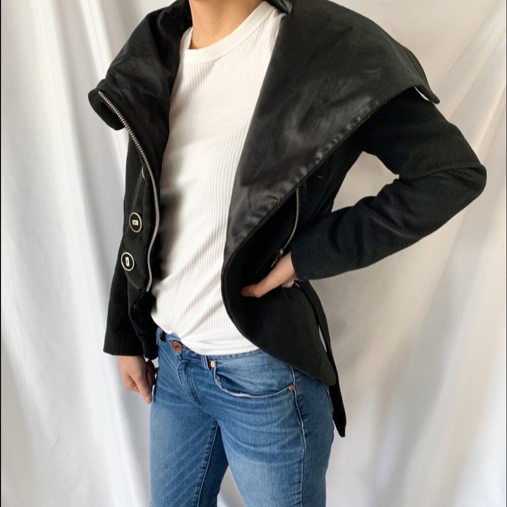 Ciao Milano Black Shawl Neck Wrap Style Pea Asymmetrical Coat Size Extra Small - Picture 6 of 12